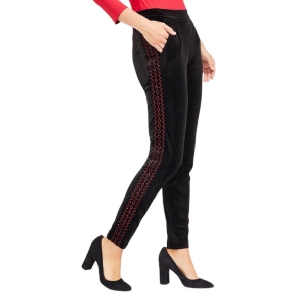 J. McLaughlin Jerry Pants NWT Size Large Black & Red Embellished Sides - Picture 12 of 12